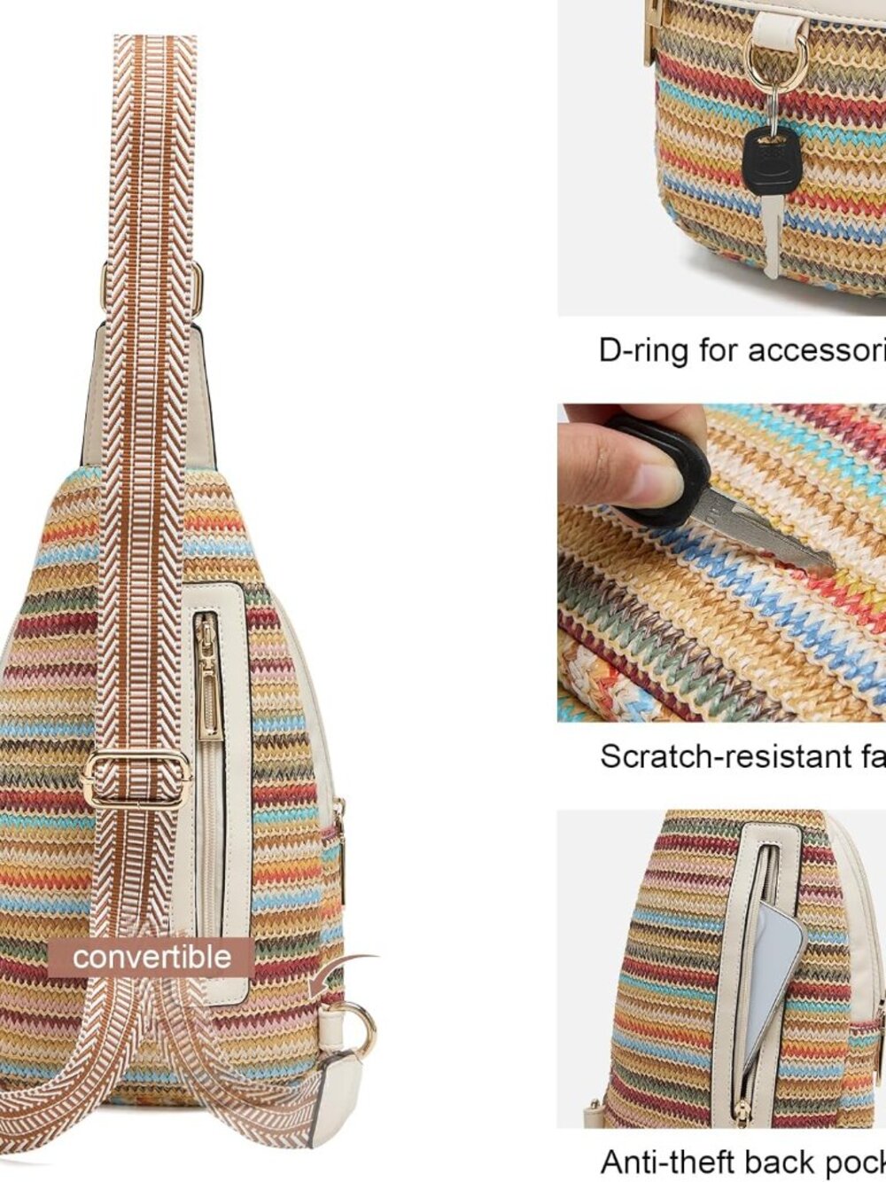 Womens Sling Bag Crossbody Bags for Women Vegan Leather Sling Backpack Daypack F - Picture 5 of 9